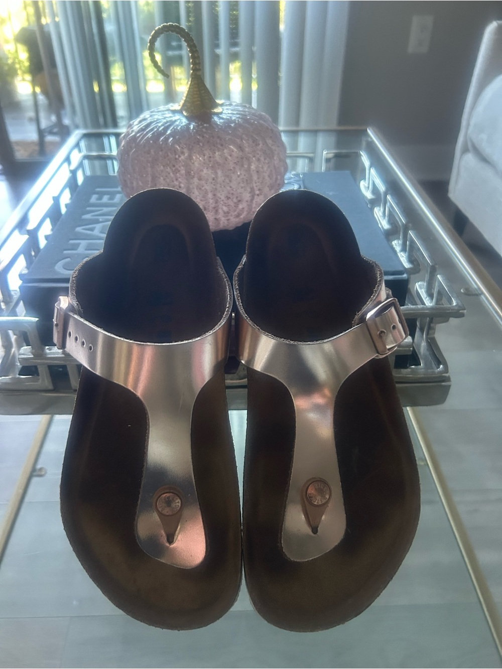 Birkenstock Metallic Rose Gold Women’s T-strap Sandals Sz 41